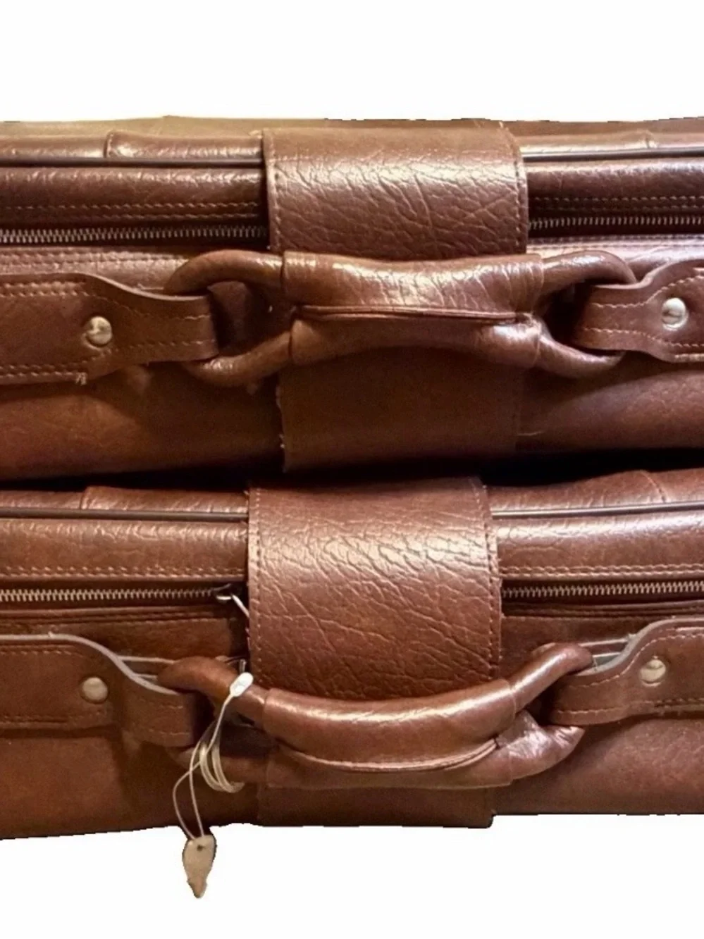 Vintage Brown Leather Suitcase Set 2 Nesting Luggage Keys Clean EUC